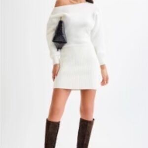 Cozy White Knit Sweater Dress
